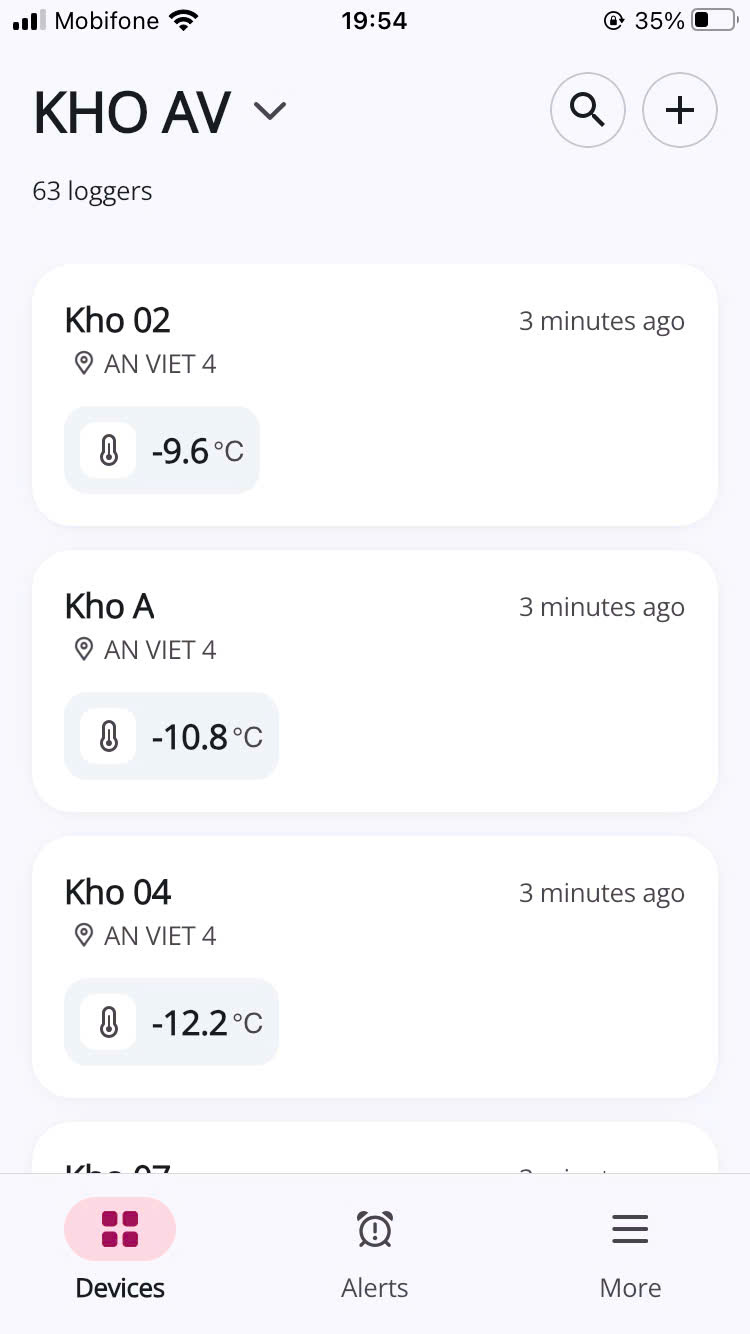 xem nhiệt độ kho lạnh trên app