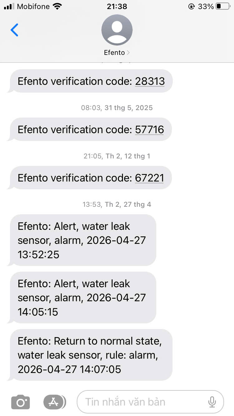 Tin nhắn cảnh báo phát hiện rò rỉ nước