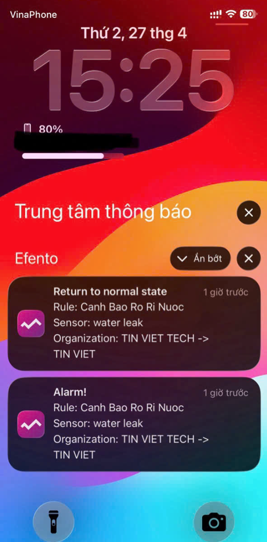 Thông báo hết rỏ rỉ nước, hệ thống normal