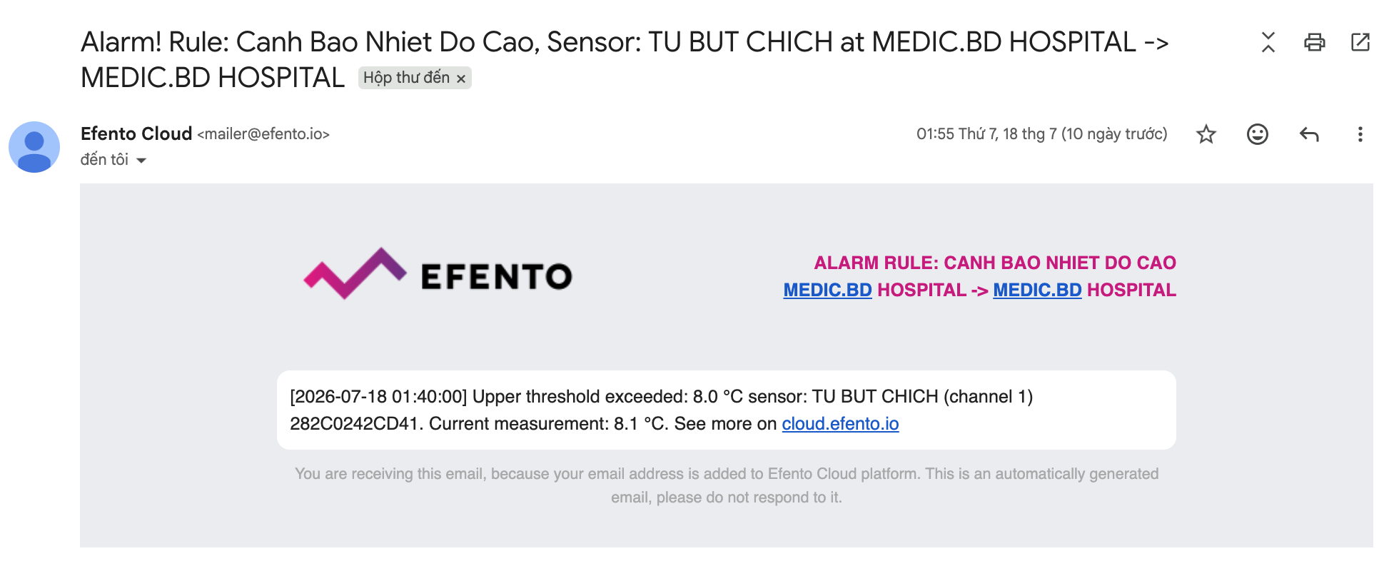 Cảnh báo nhiệt độ cao qua email