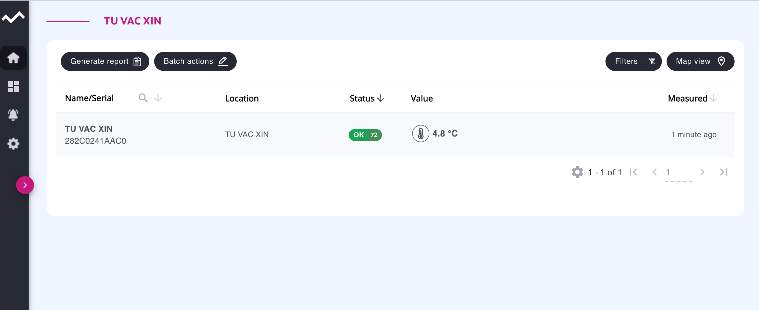 Giao diện xem nhiệt độ trên Web