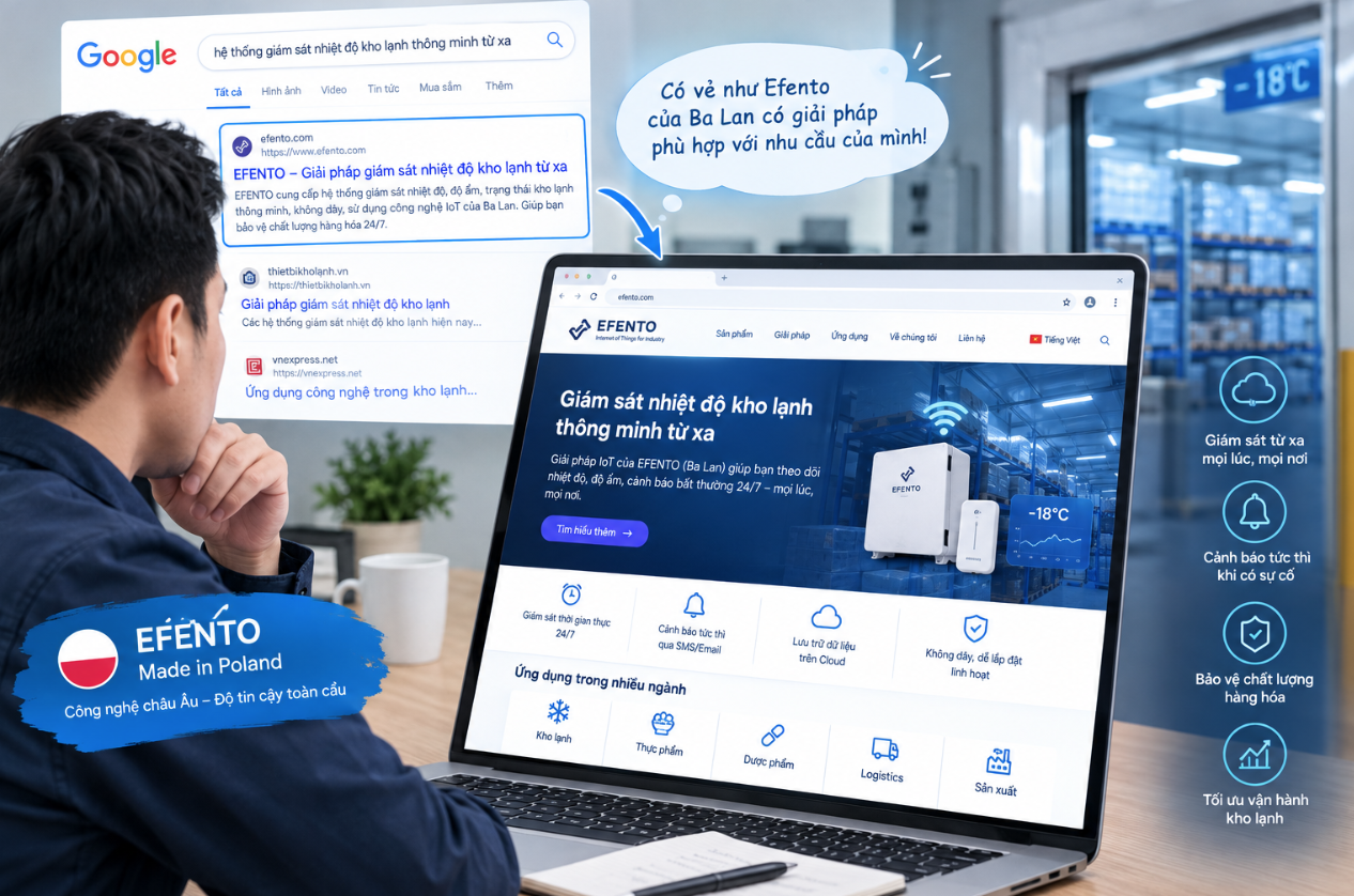 Giải pháp giám sát nhiệt độ kho lạnh online từ xa của Efento đáp ứng yêu cầu