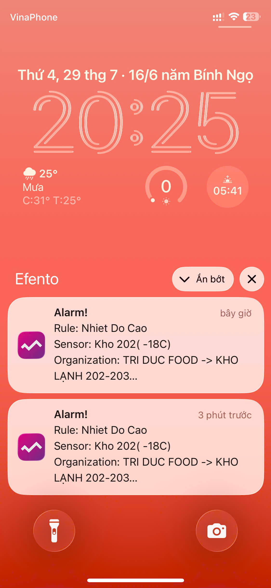 Lặp lại cảnh báo khi nhiệt độ kho lạnh vẫn còn vượt ngưỡng