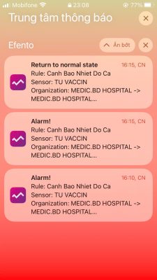 Hệ thống thông báo khi nhiệt độ trở về ngưỡng an toàn
